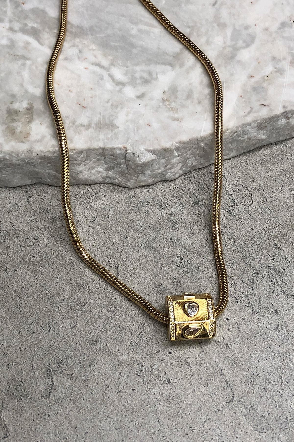 Minimal Kalp Model Gold Kalın İtalyan Zincir Detaylı Xp Kaplama Kolye