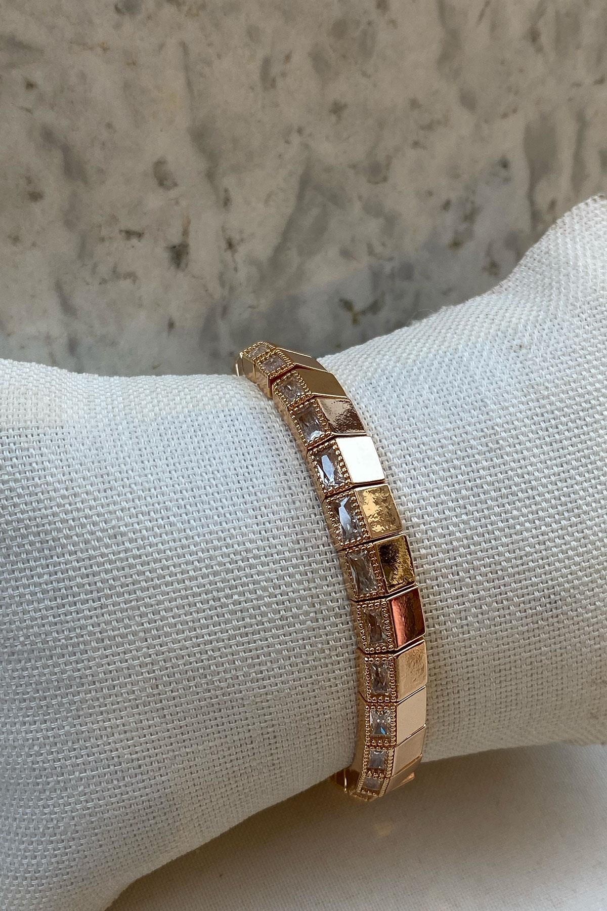 Taşlı Model Gold Detaylı Kaplama Bileklik