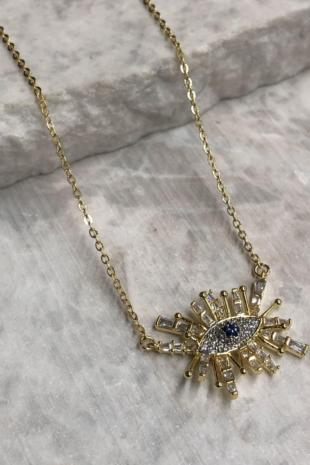 Göz Model Zirkon Taş Gold Kolye