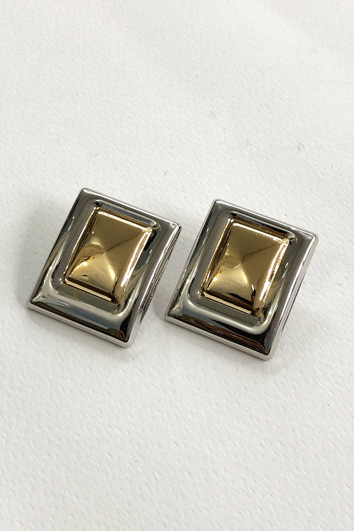 Kare Gold Silver Detaylı Küpe