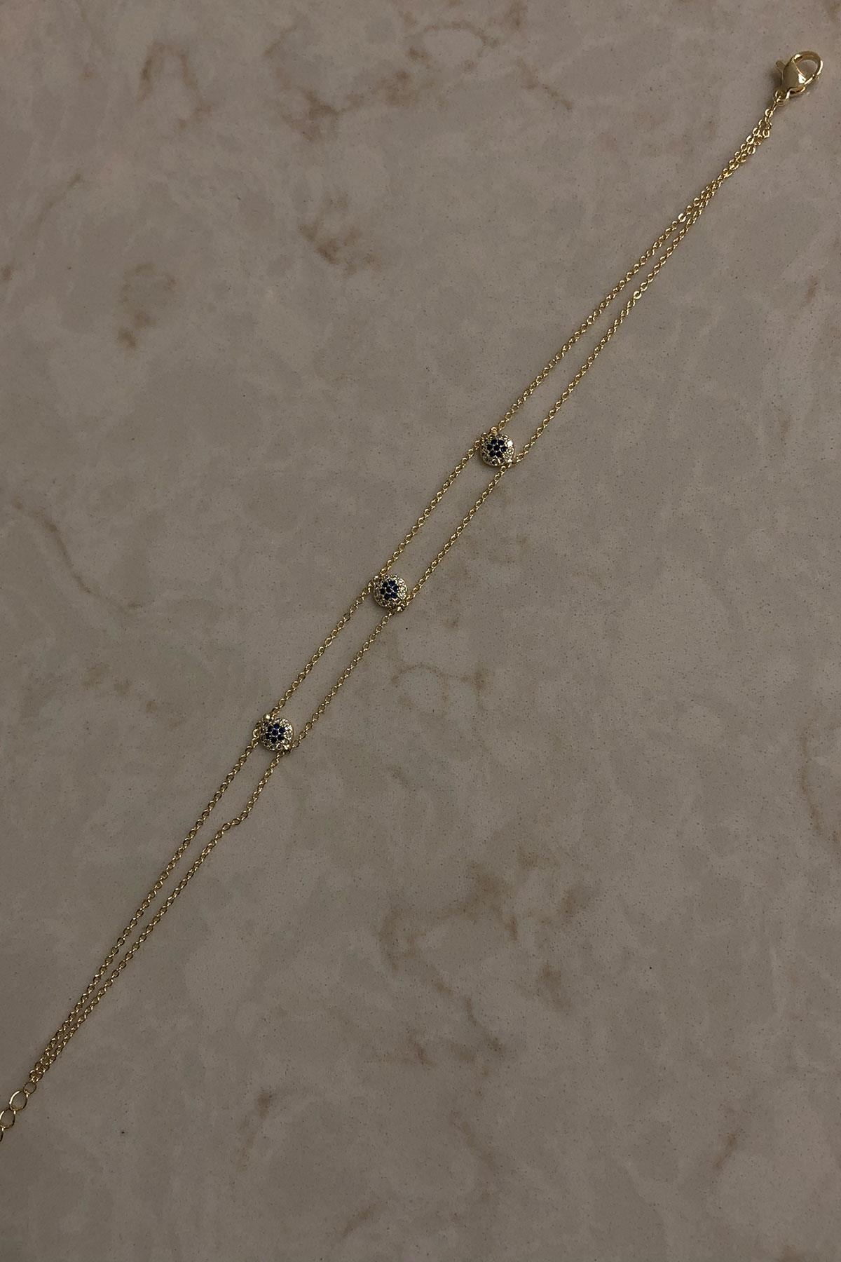 Taşlı Nazar Boncuk Model Gold Detaylı Kaplama Halhal