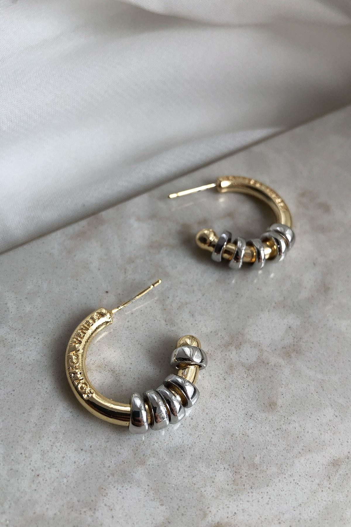 Halka Model Gold Gümüş Detaylı Kaplama Küpe