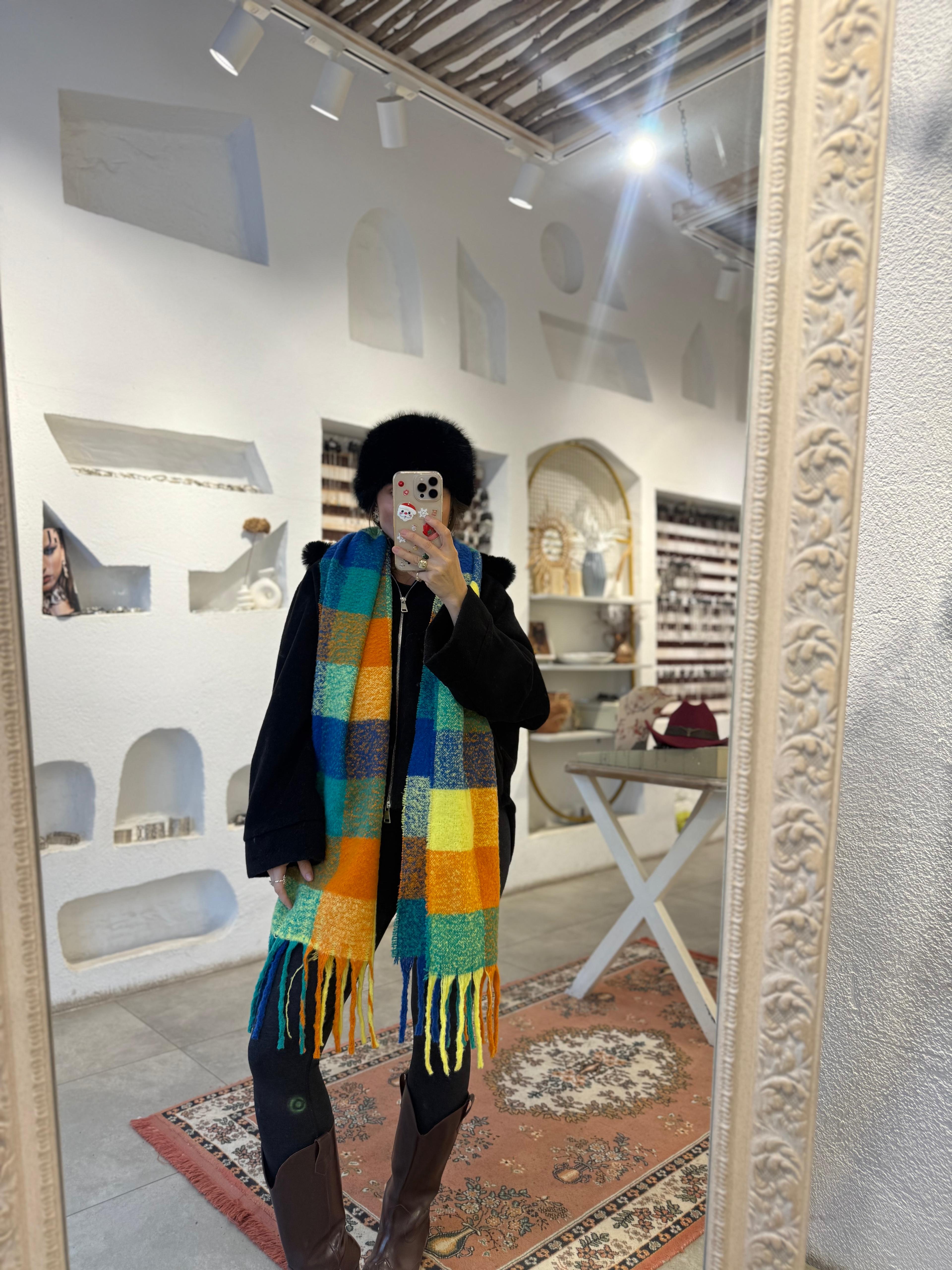 Turuncu Mavi Karışım Atkı