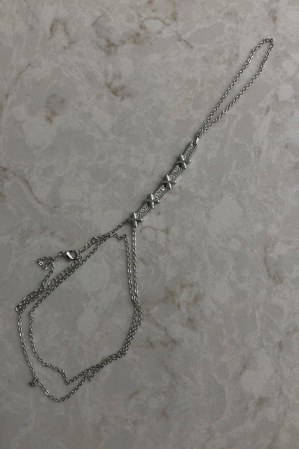 Taşlı Çarpı Model Gümüş Detaylı Şahmeran