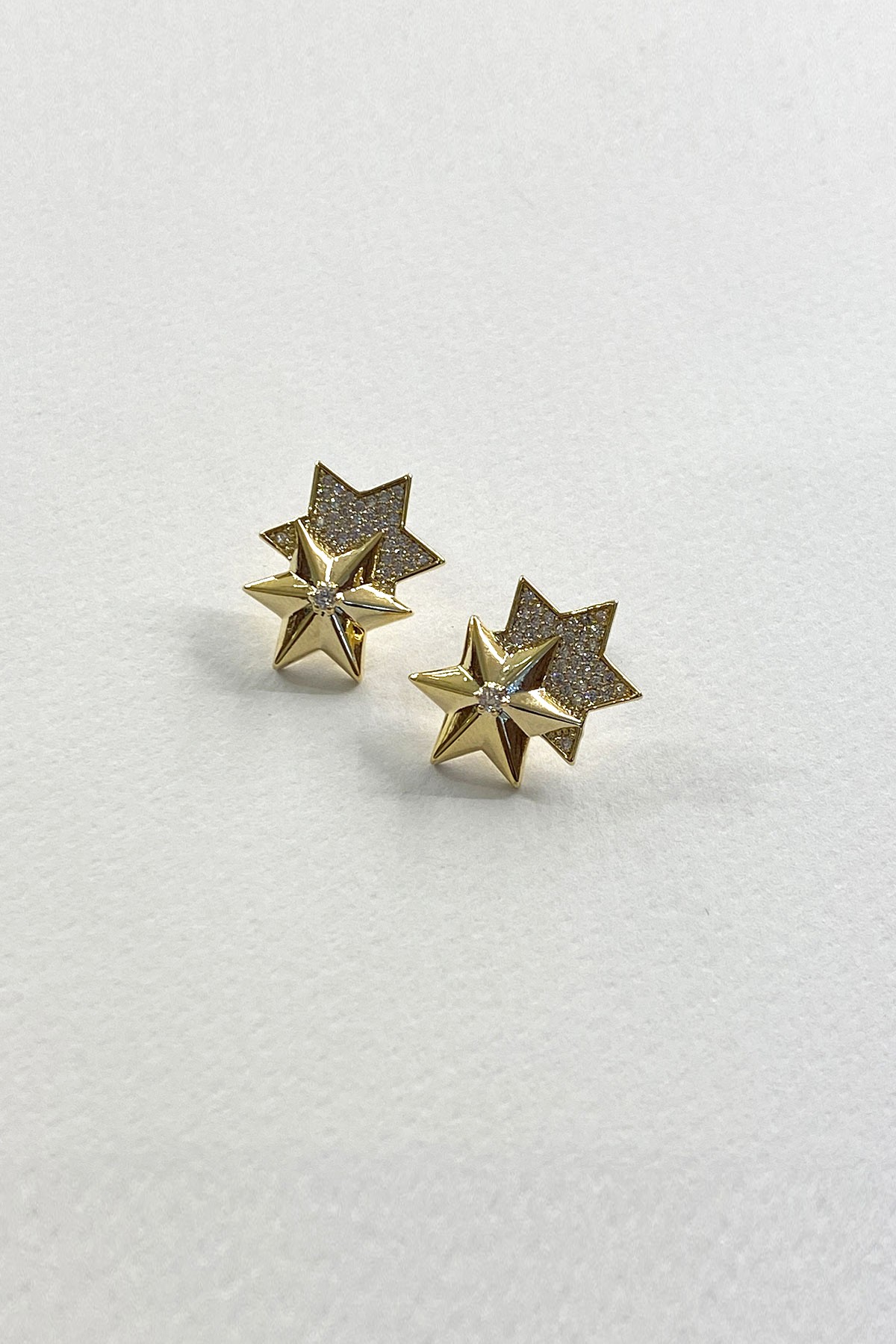 İkili Kutup Yıldız Model Zirkon Taş Detay Gold Küpe