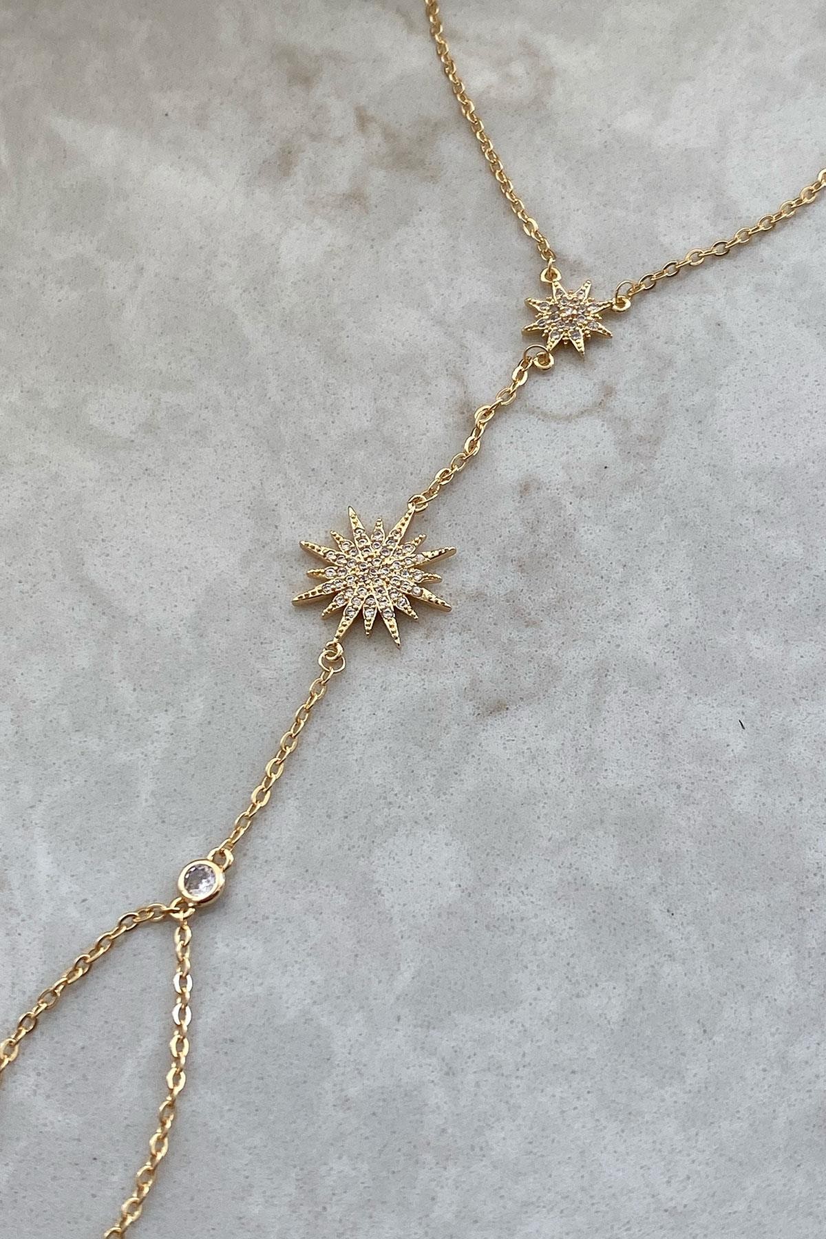 Yıldız Model Taşlı Gold Detaylı Kaplama Şahmeran