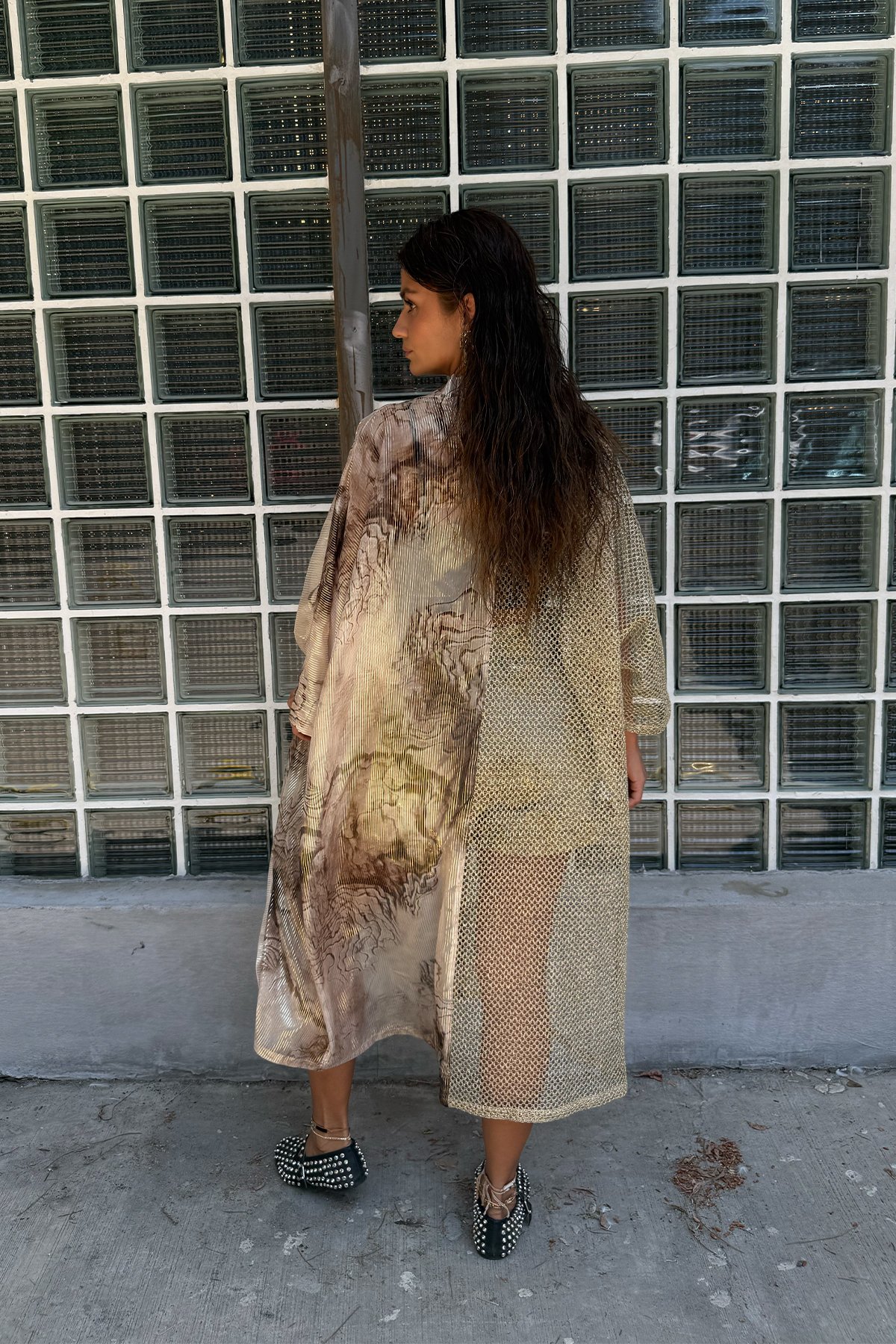 Uçuş | File Desen Detaylı Gold Kimono