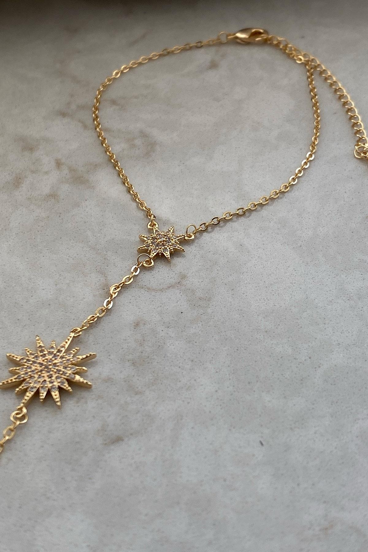 Yıldız Model Taşlı Gold Detaylı Kaplama Şahmeran