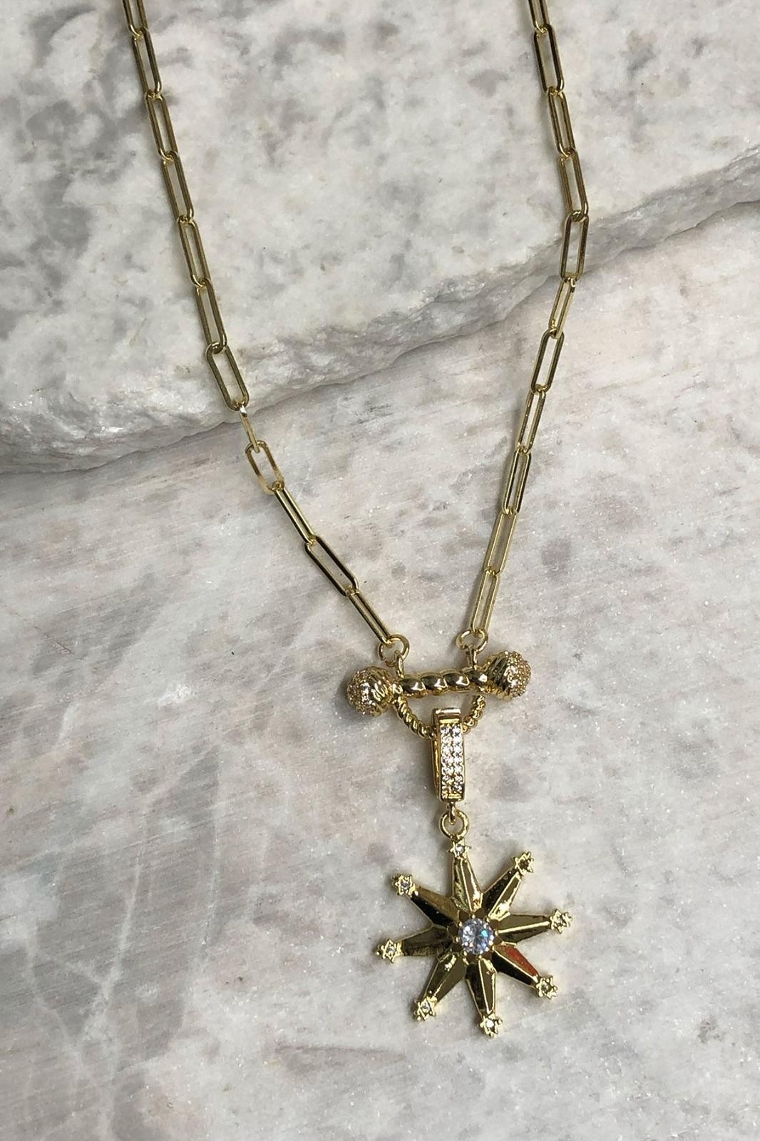 Yıldız Model Zirkon Taş Gold Kolye