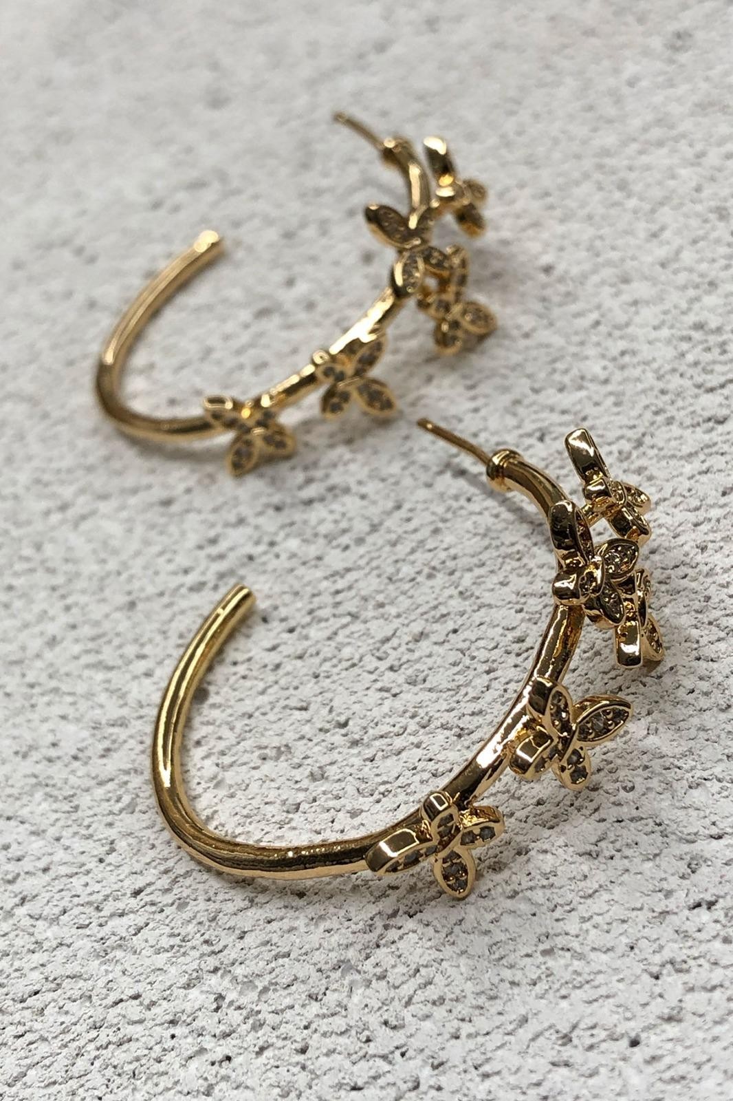 Kelebek Model Gold Halka Küpe