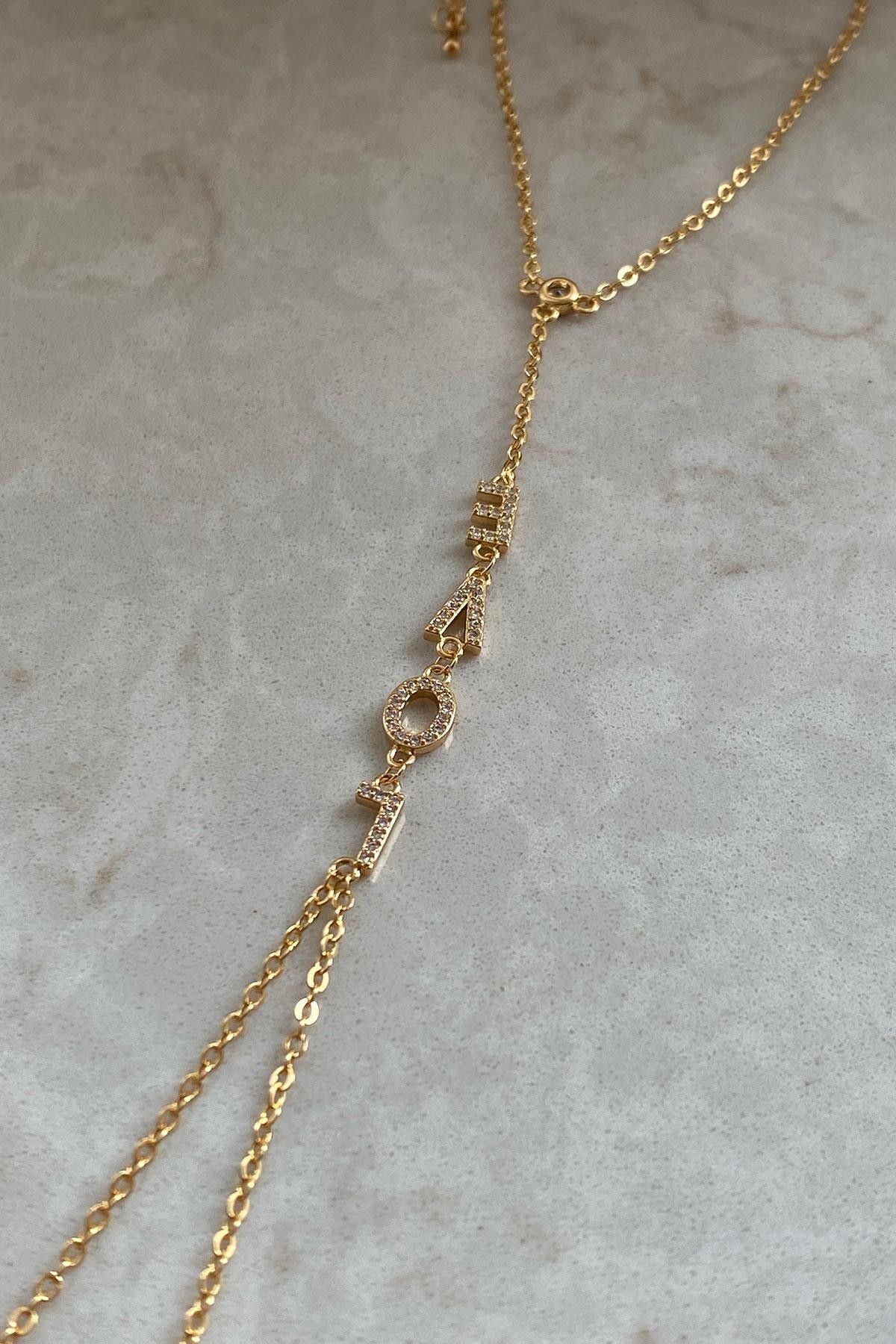 Love Taşlı Model Gold Detaylı Kaplama Şahmeran