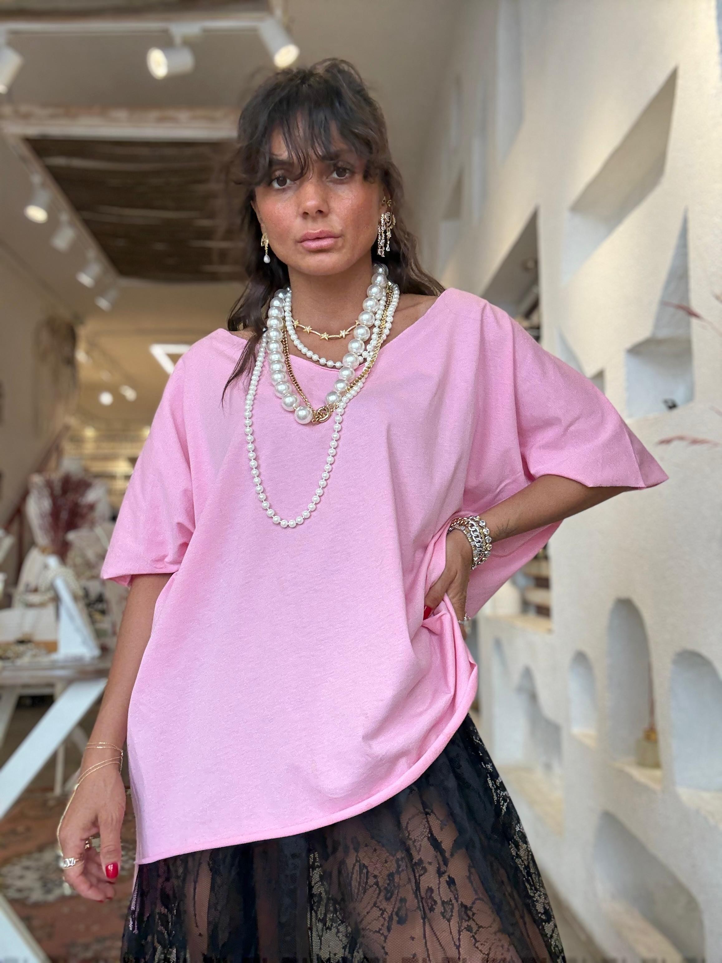 Oversize Tişört - Pembe