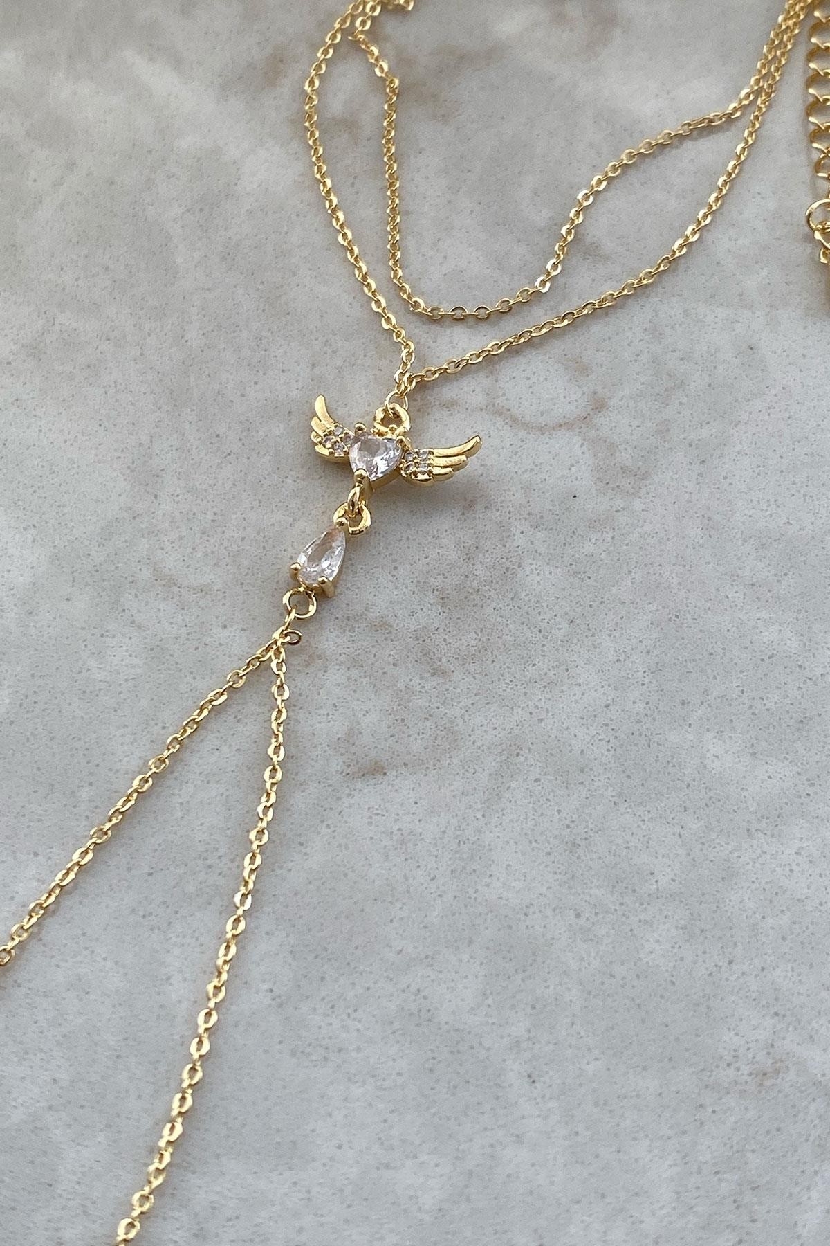 Kanat Model Taşlı Gold Detaylı Kaplama Şahmeran