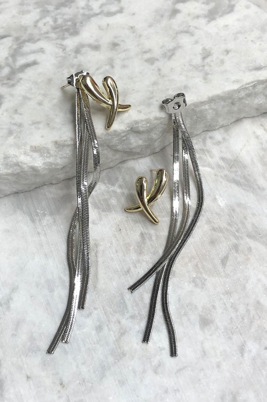 Gold Detay Sallantılı Model Gümüş Küpe