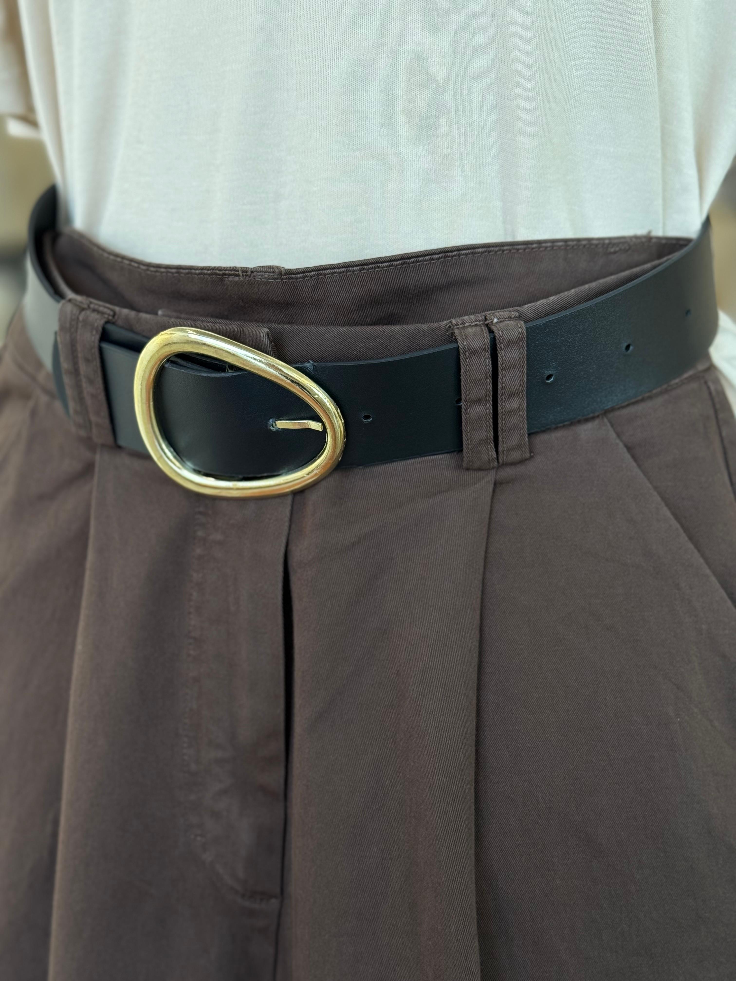 Bol Paça Kahve Rengi Keten Pantolon