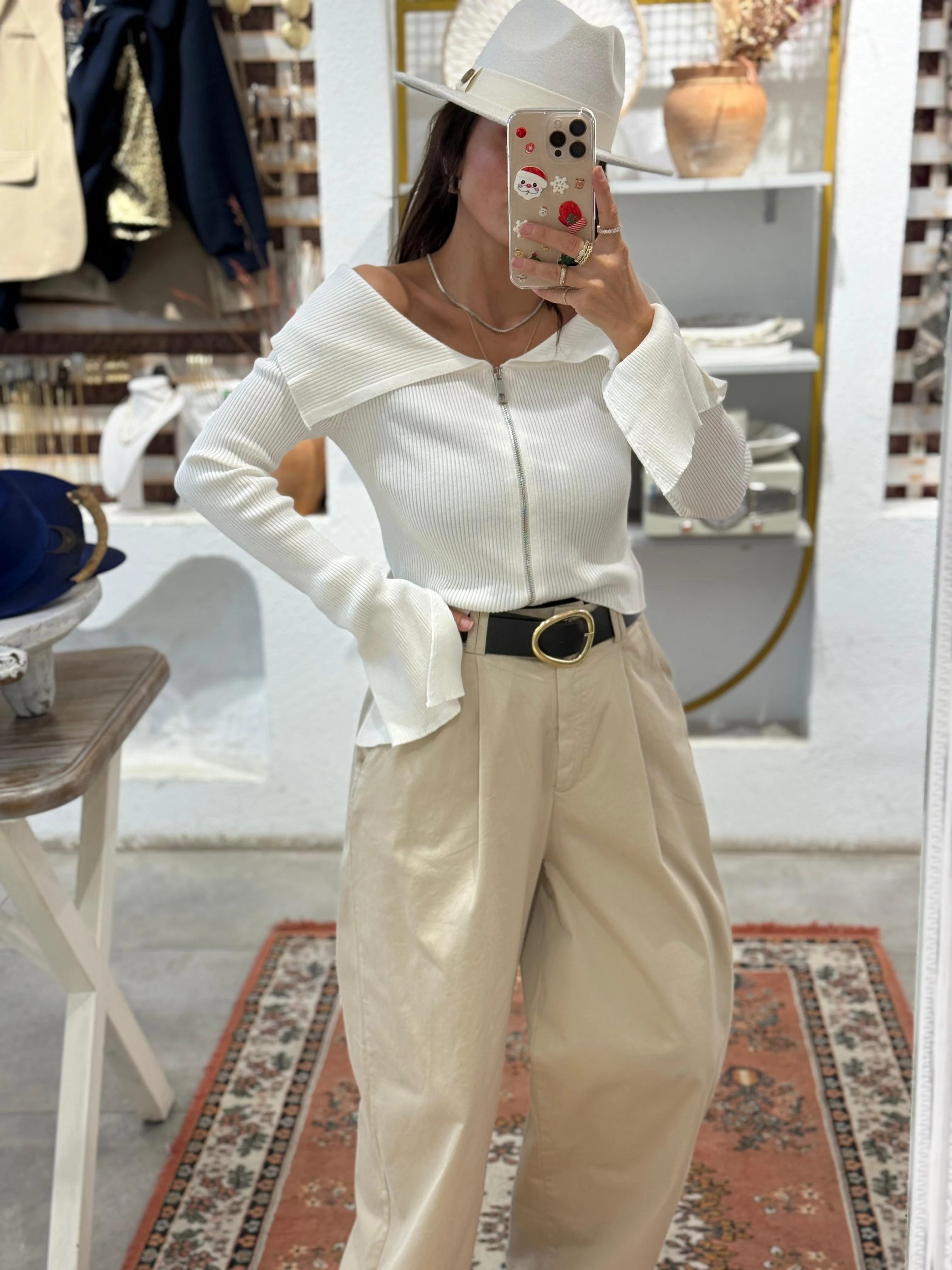 Fermuarlı Madonna Yaka Triko Hırka