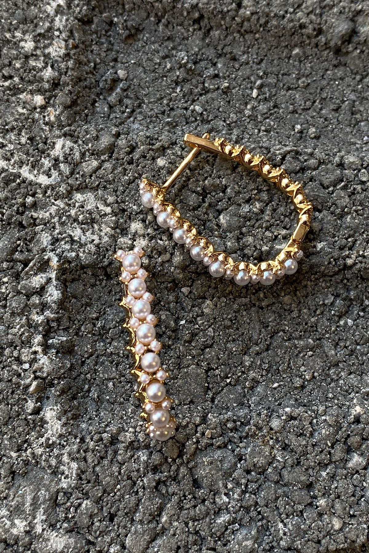 İnci Model Taş Gold Detaylı Zirkon Küpe