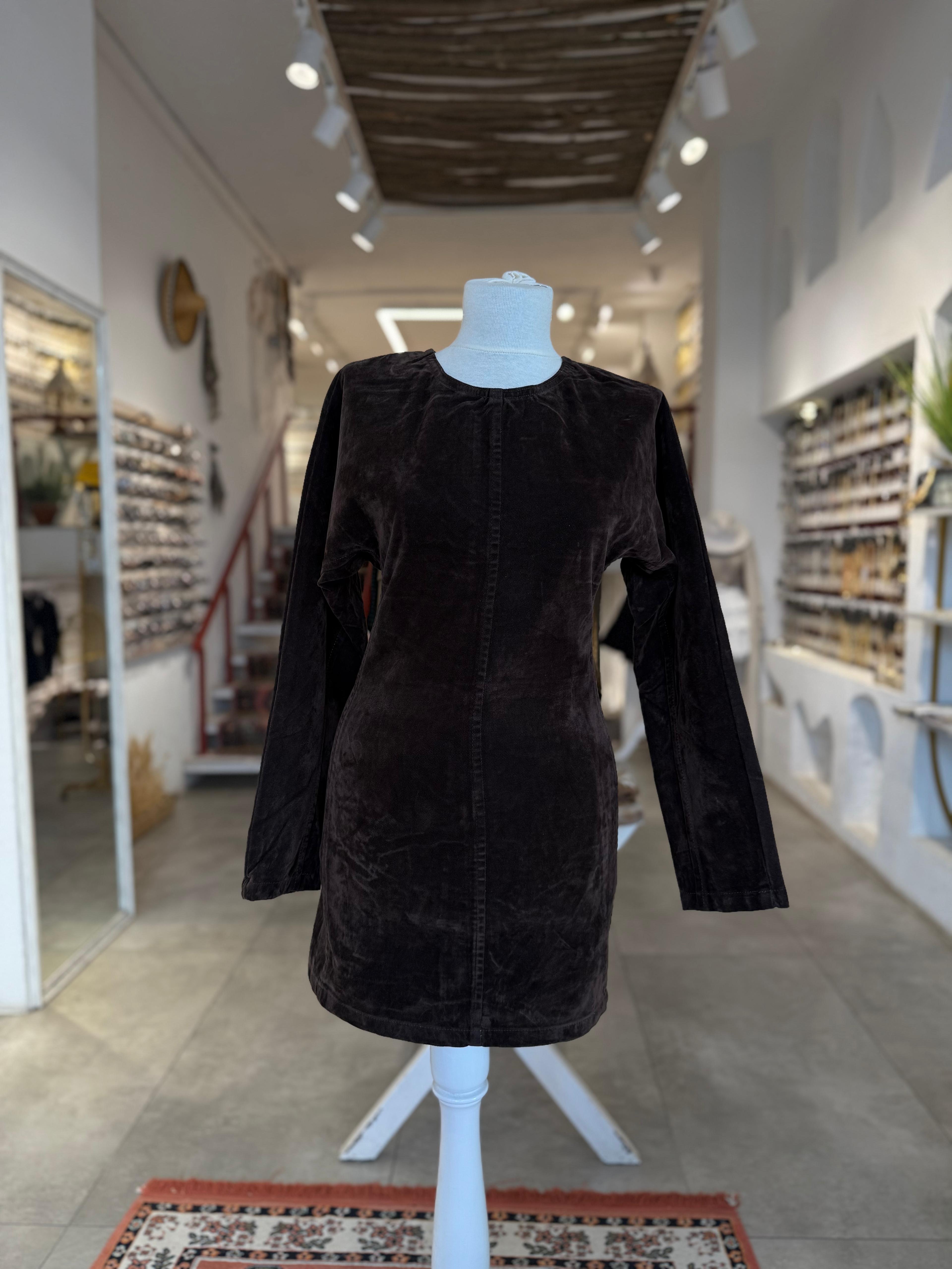 Kahve Rengi Denim Elbise