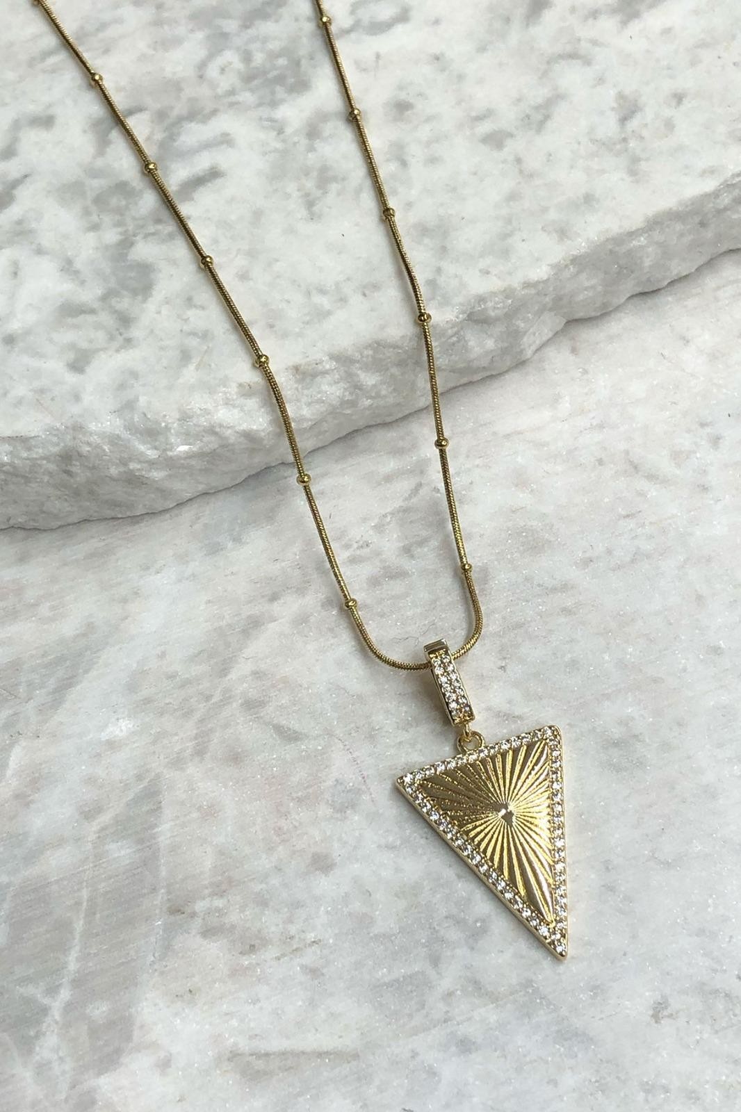 Çizgi Üçgen Model Zirkon Taş Detay Gold Çelik Kolye