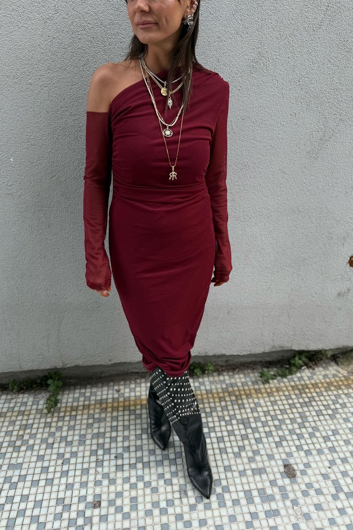 Tül Model Bordo Elbise