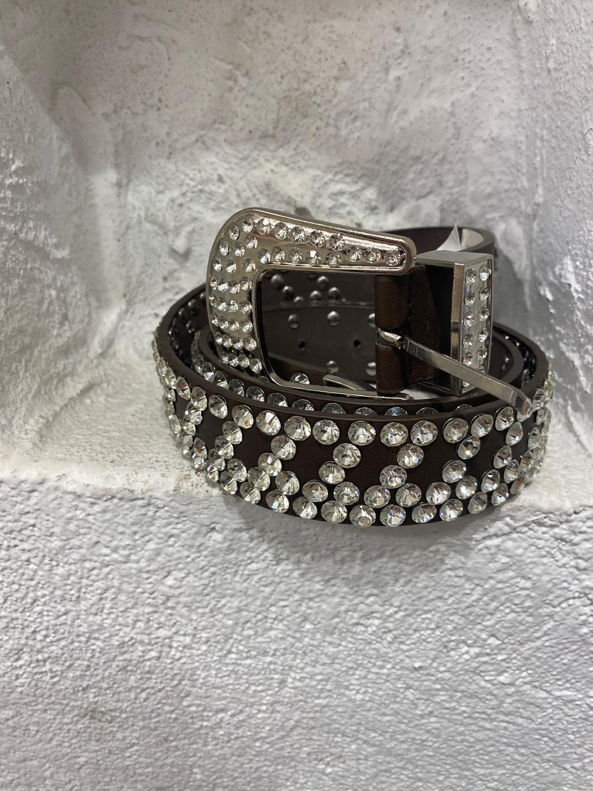 Kahverengi Parlak Taşlı Kemer