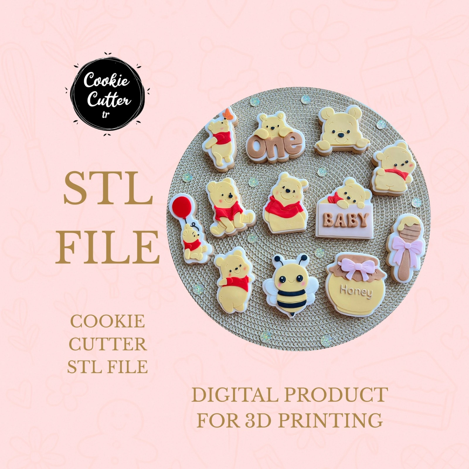 Honey Bear Cookie Cutter Set STL: 12 Piece Forest Animal Bundle