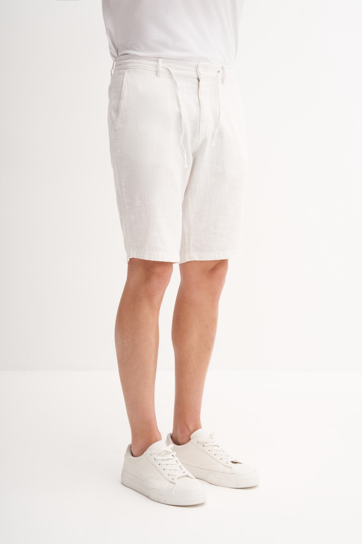 Slim Fit Dar Paça Keten Bermuda Şort 6108