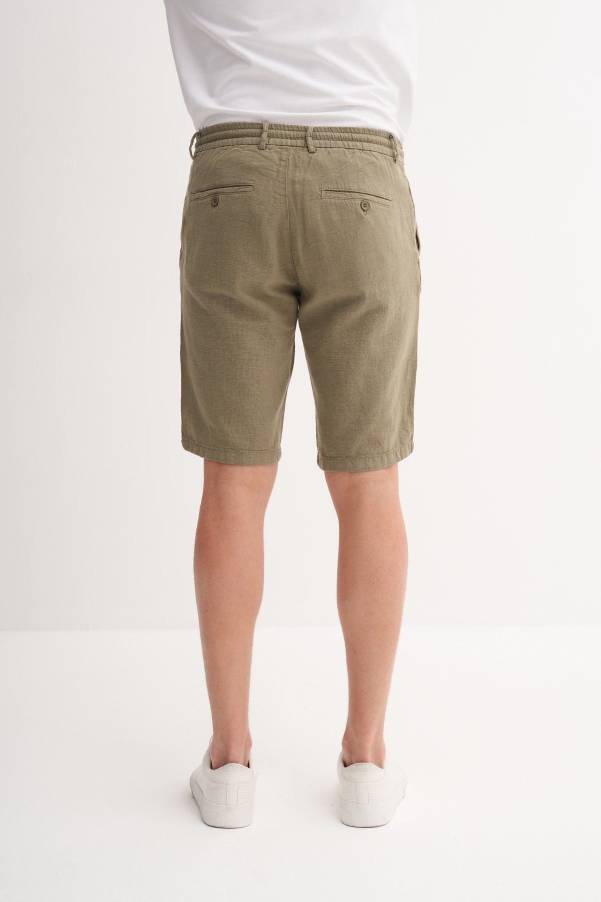 Slim Fit Dar Paça Keten Bermuda Şort 6108 - HAKİ