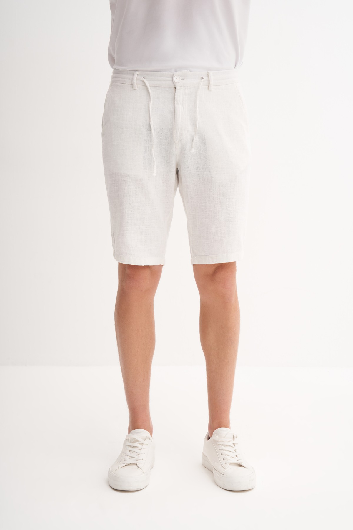Slim Fit Dar Paça Keten Bermuda Şort 6108
