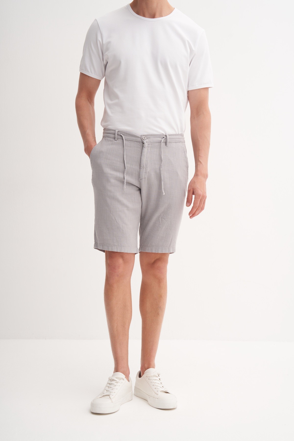 Slim Fit Dar Paça Keten Bermuda Şort 6108 - GRI