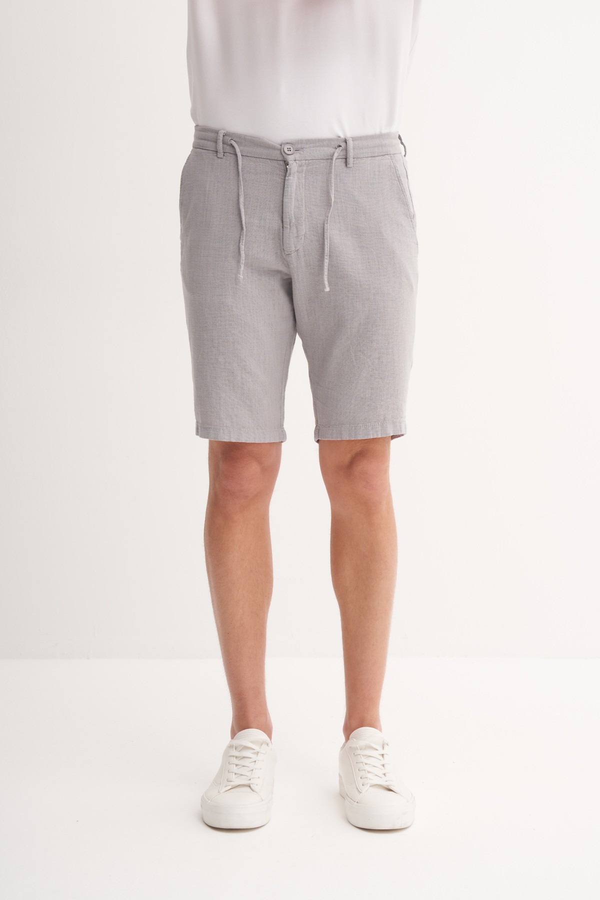 Slim Fit Dar Paça Keten Bermuda Şort 6108 - GRI