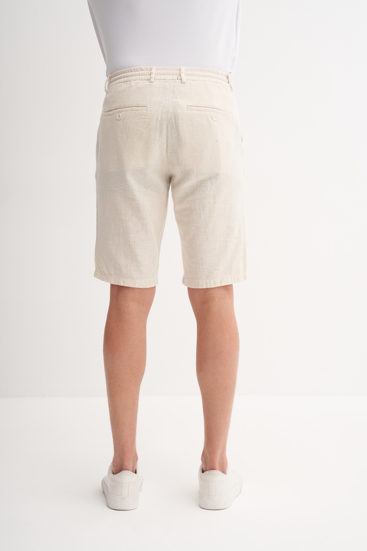 Slim Fit Dar Paça Keten Bermuda Şort 6108 - BEJ