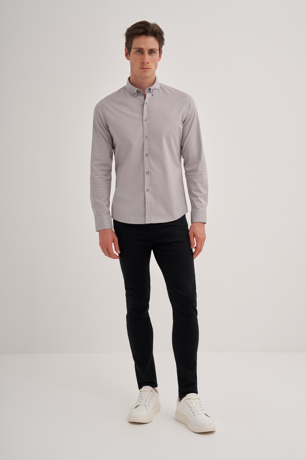Slim Fit  Dar Kesim Pamuklu Uzun Kol Gömlek 2159