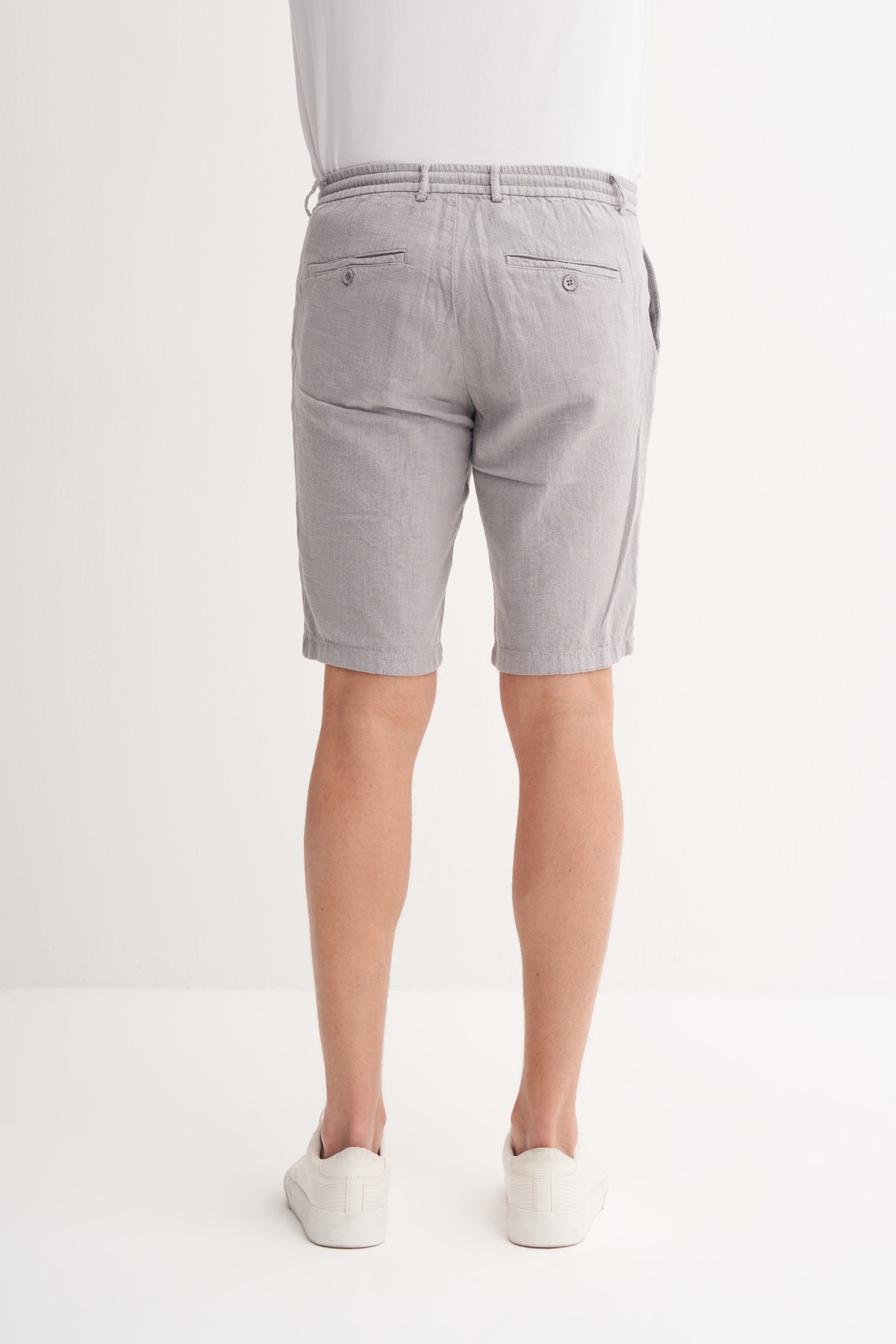 Slim Fit Dar Paça Keten Bermuda Şort 6108 - GRI