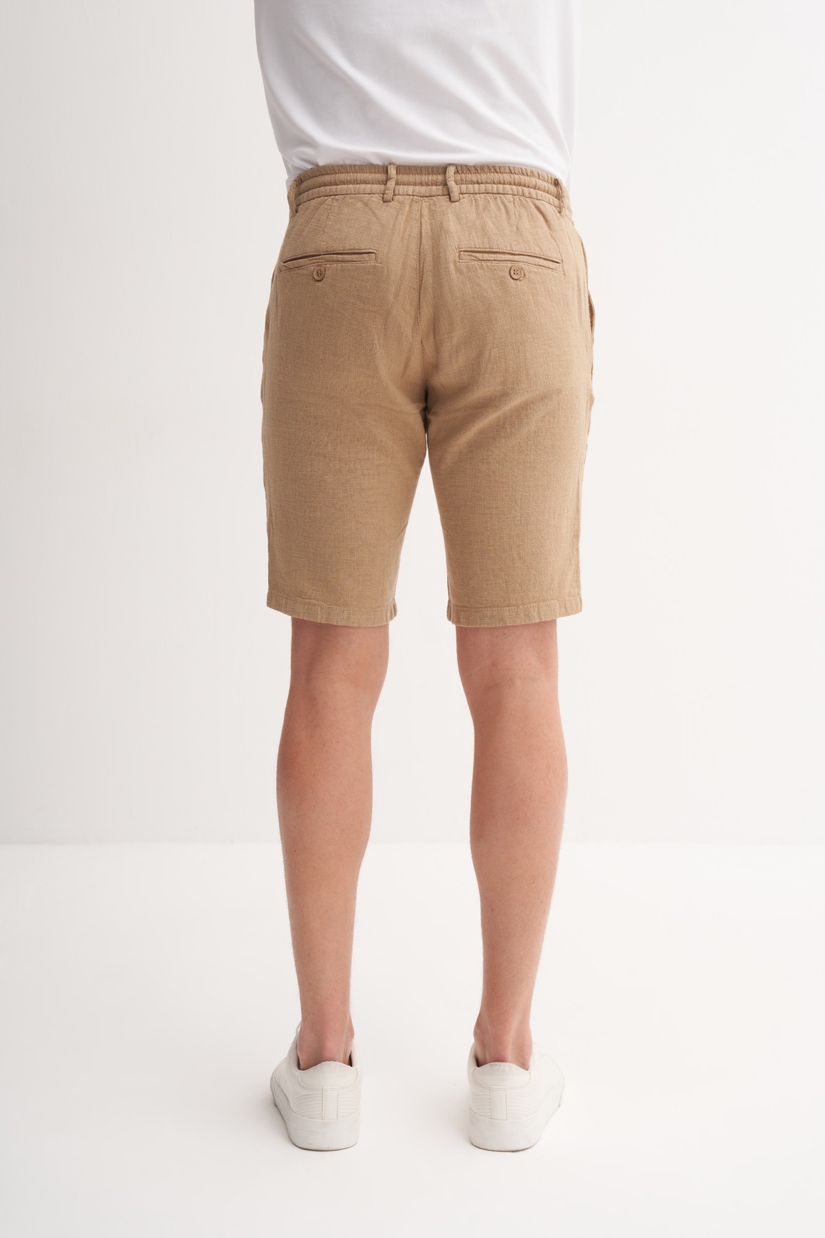 Slim Fit Dar Paça Keten Bermuda Şort 6108 - CAMEL
