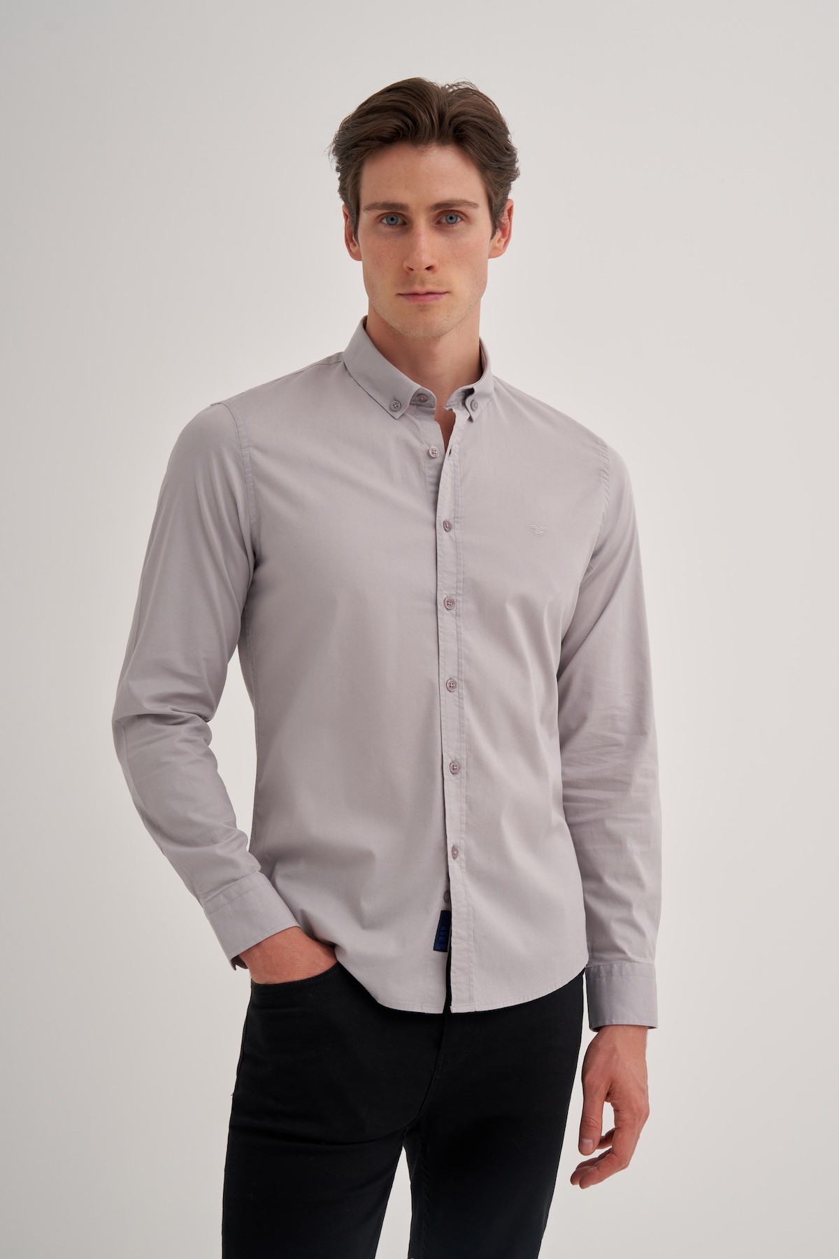 Slim Fit  Dar Kesim Pamuklu Uzun Kol Gömlek 2159