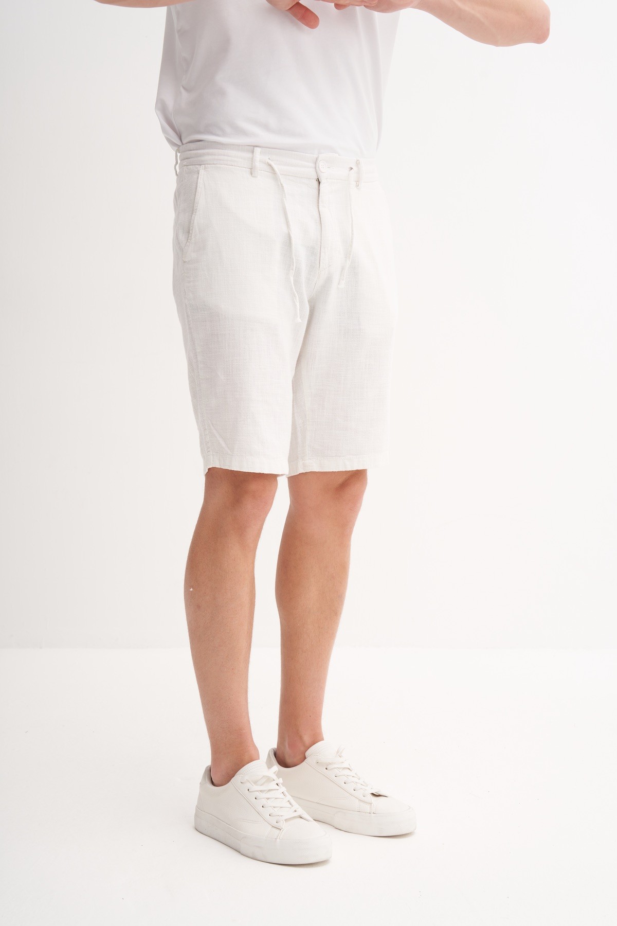 Slim Fit Dar Paça Keten Bermuda Şort 6108