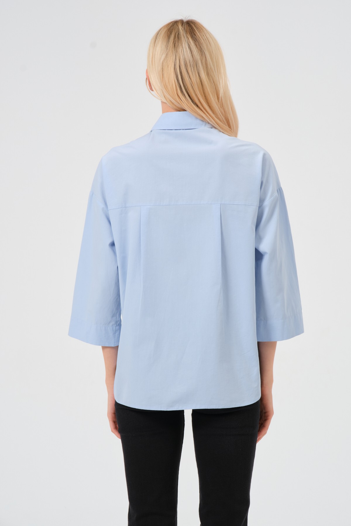 Truvakar kol %100 pamuk poplin oversize gömlek mavi