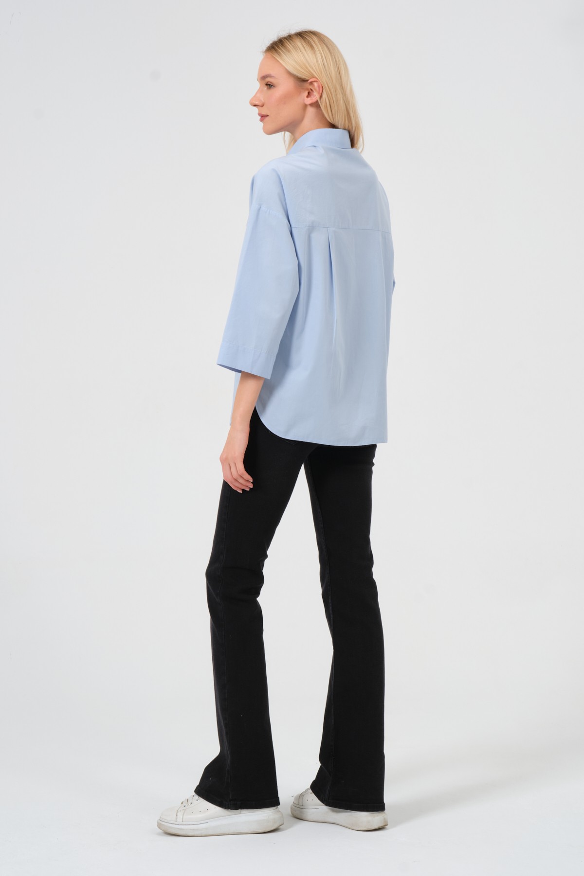 Truvakar kol %100 pamuk poplin oversize gömlek mavi