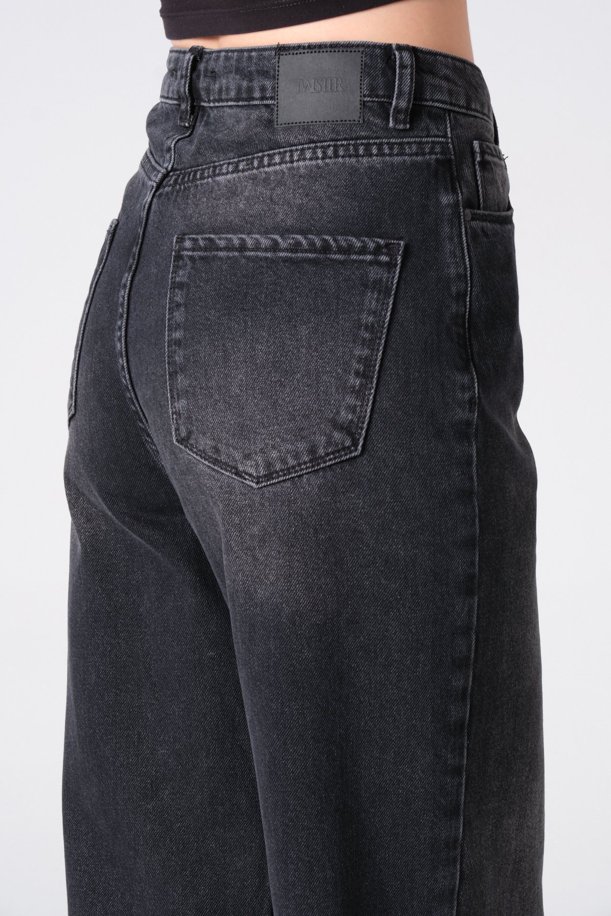 Style asia wide leg yüksek bel kot pantolon siyah