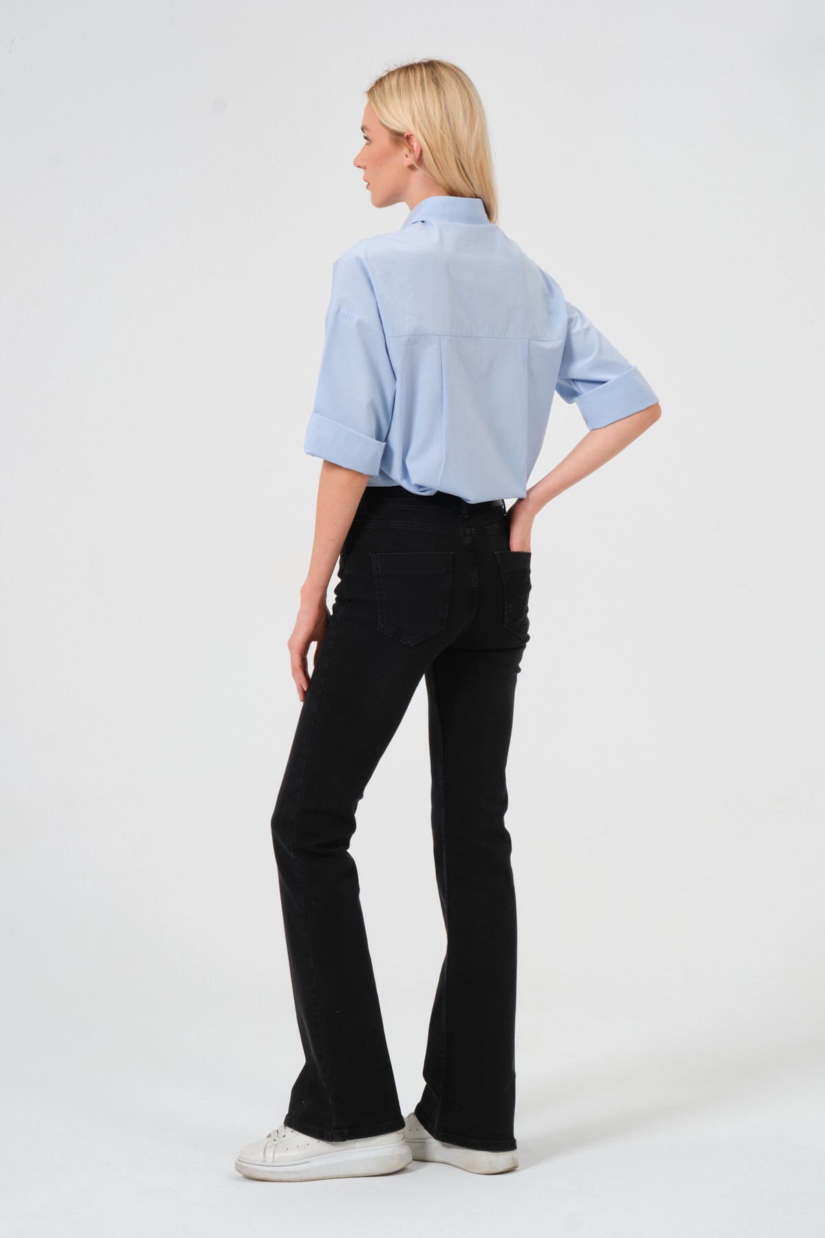 Truvakar kol %100 pamuk poplin oversize gömlek mavi