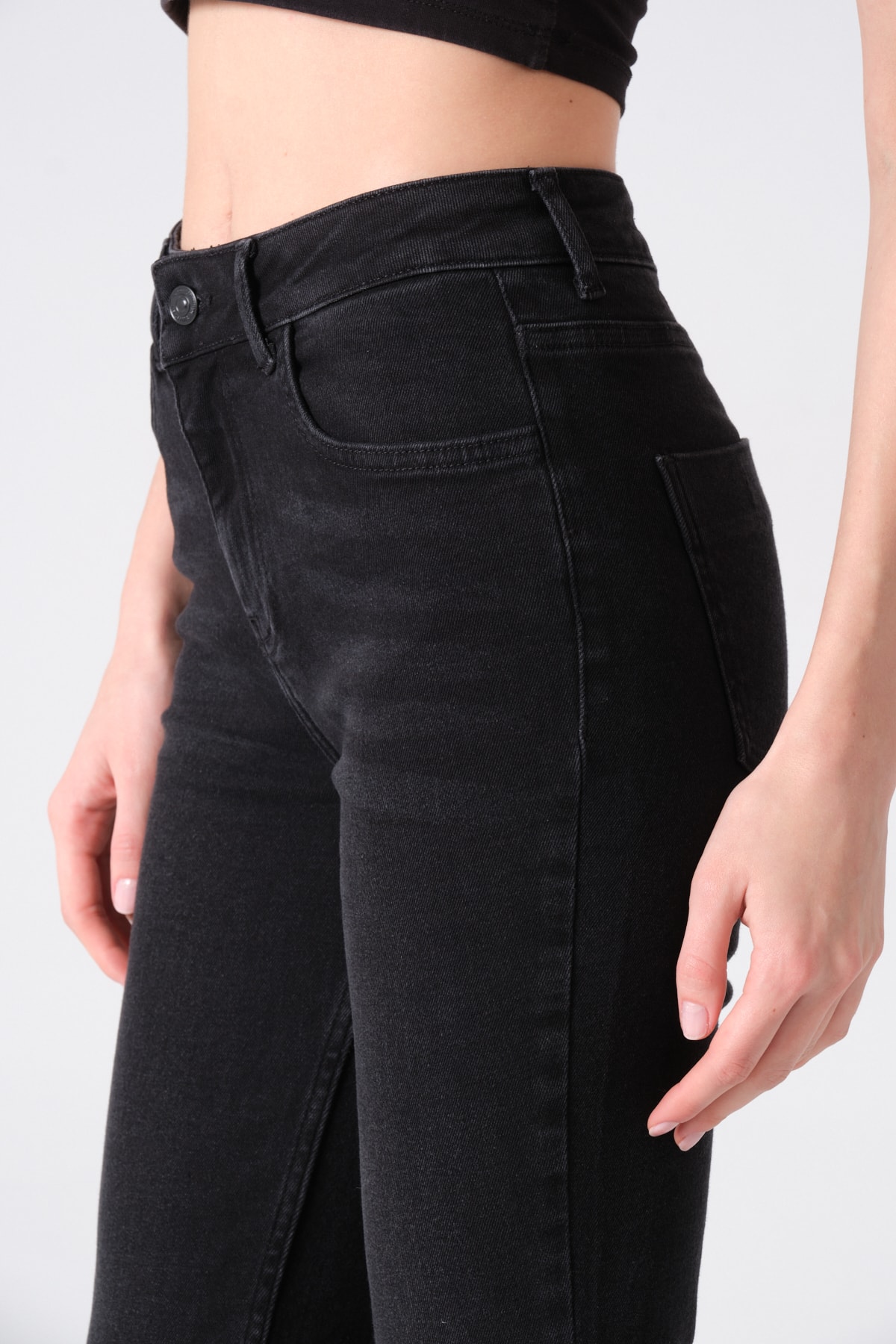 Style tina likralı dar kesim ispanyol paça kot pantolon siyah
