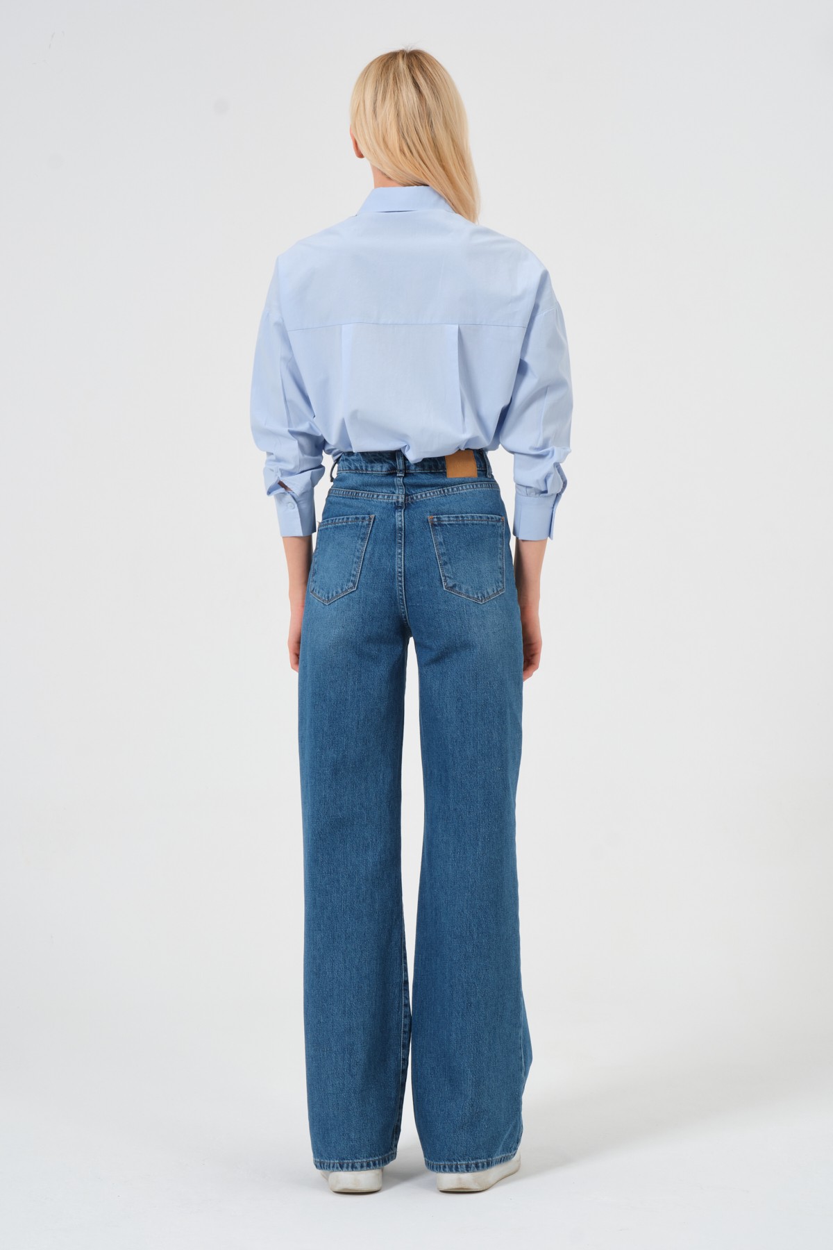 Style asia wide leg yüksek bel kot pantolon mavi