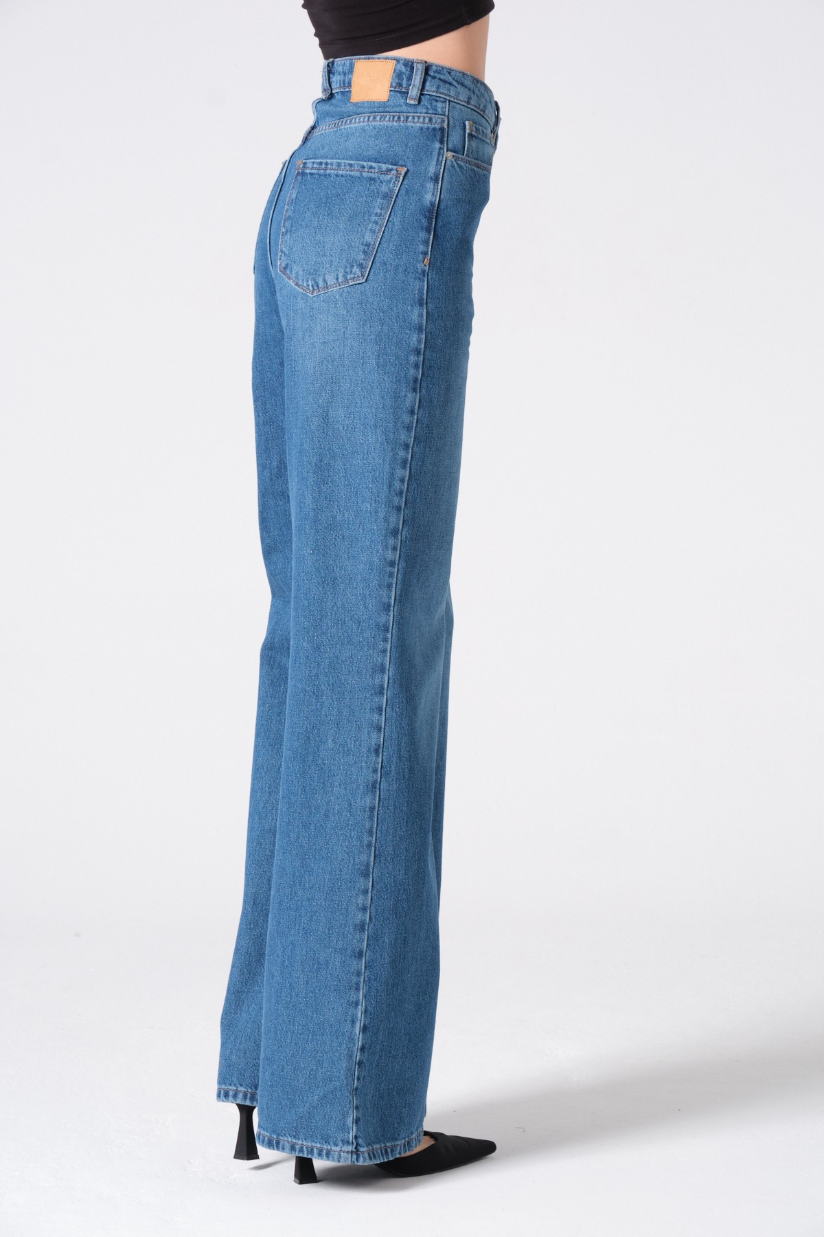 Style asia wide leg yüksek bel kot pantolon mavi