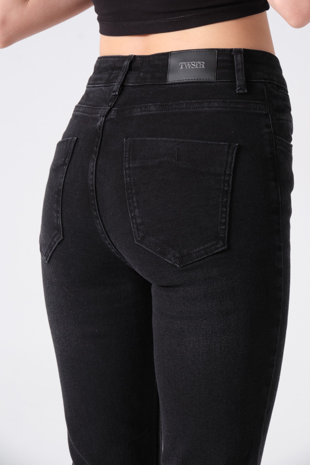 Style tina likralı dar kesim ispanyol paça kot pantolon siyah