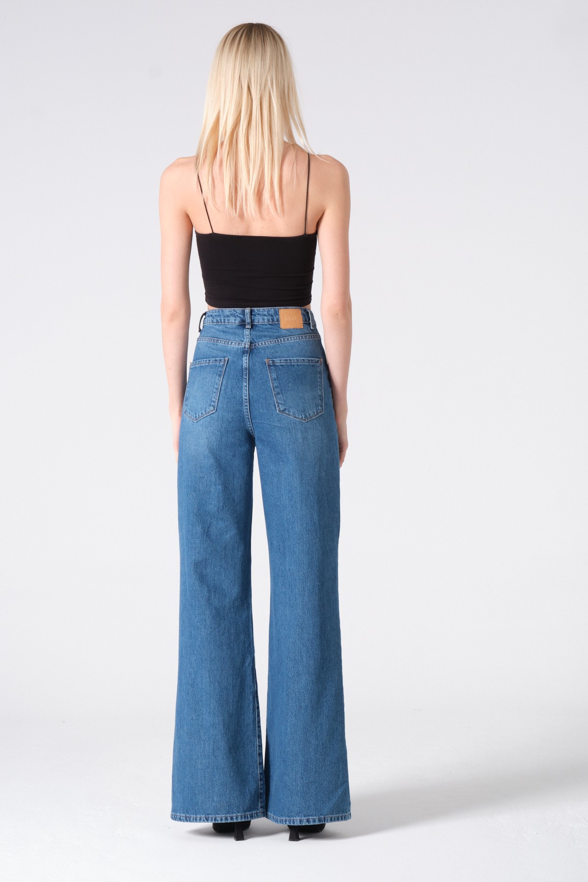 Style asia wide leg yüksek bel kot pantolon mavi