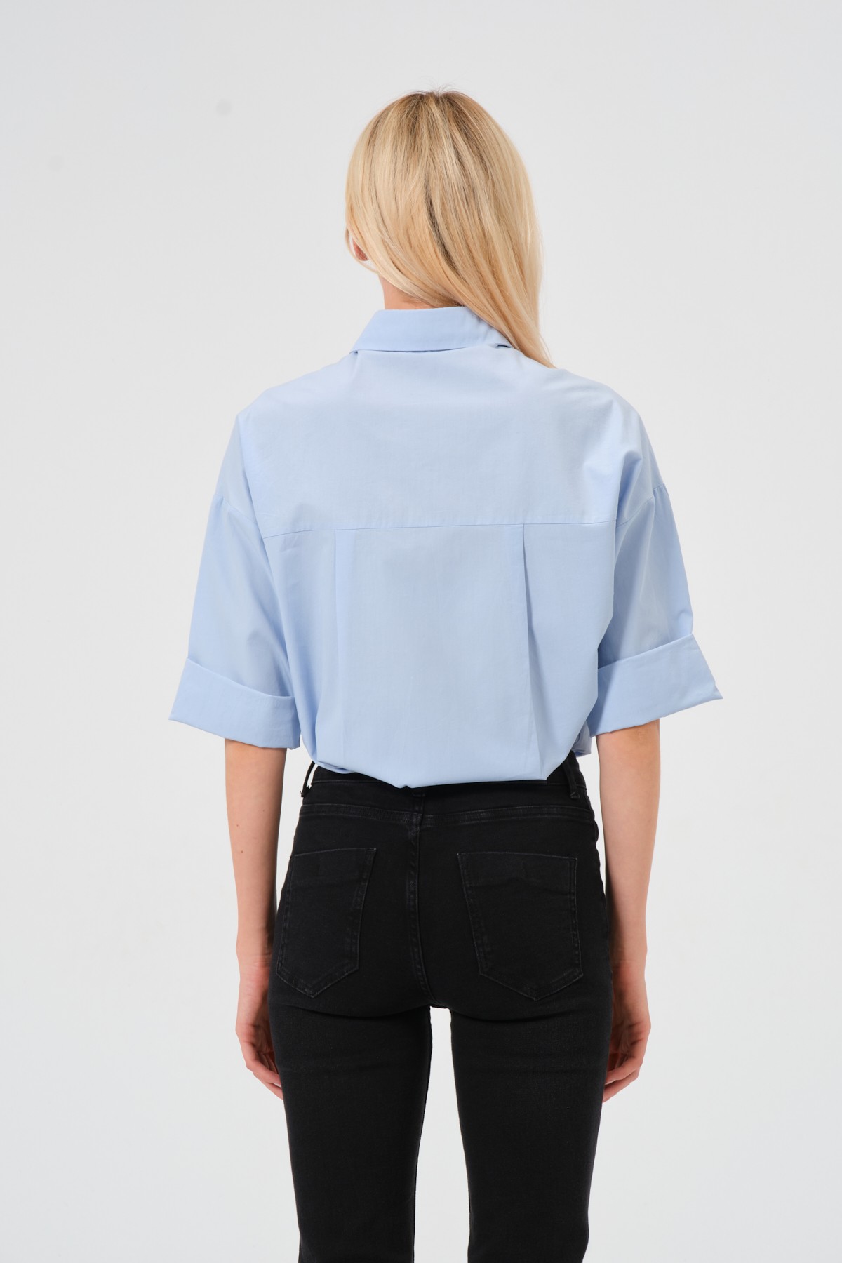 Truvakar kol %100 pamuk poplin oversize gömlek mavi
