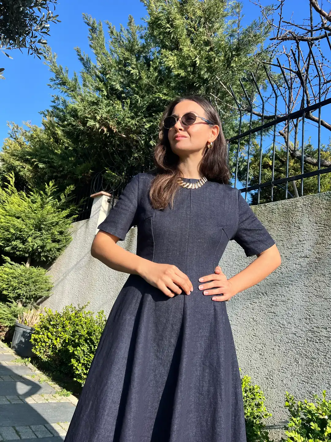 Yuvarlak Yaka Kot Elbise