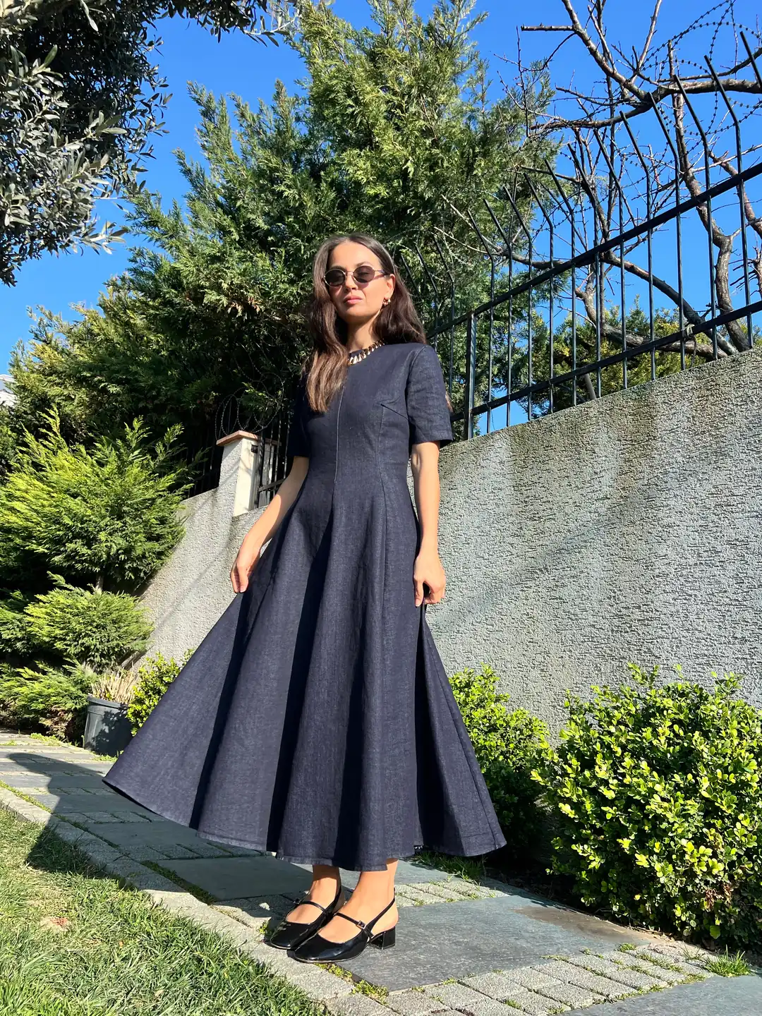 Yuvarlak Yaka Kot Elbise