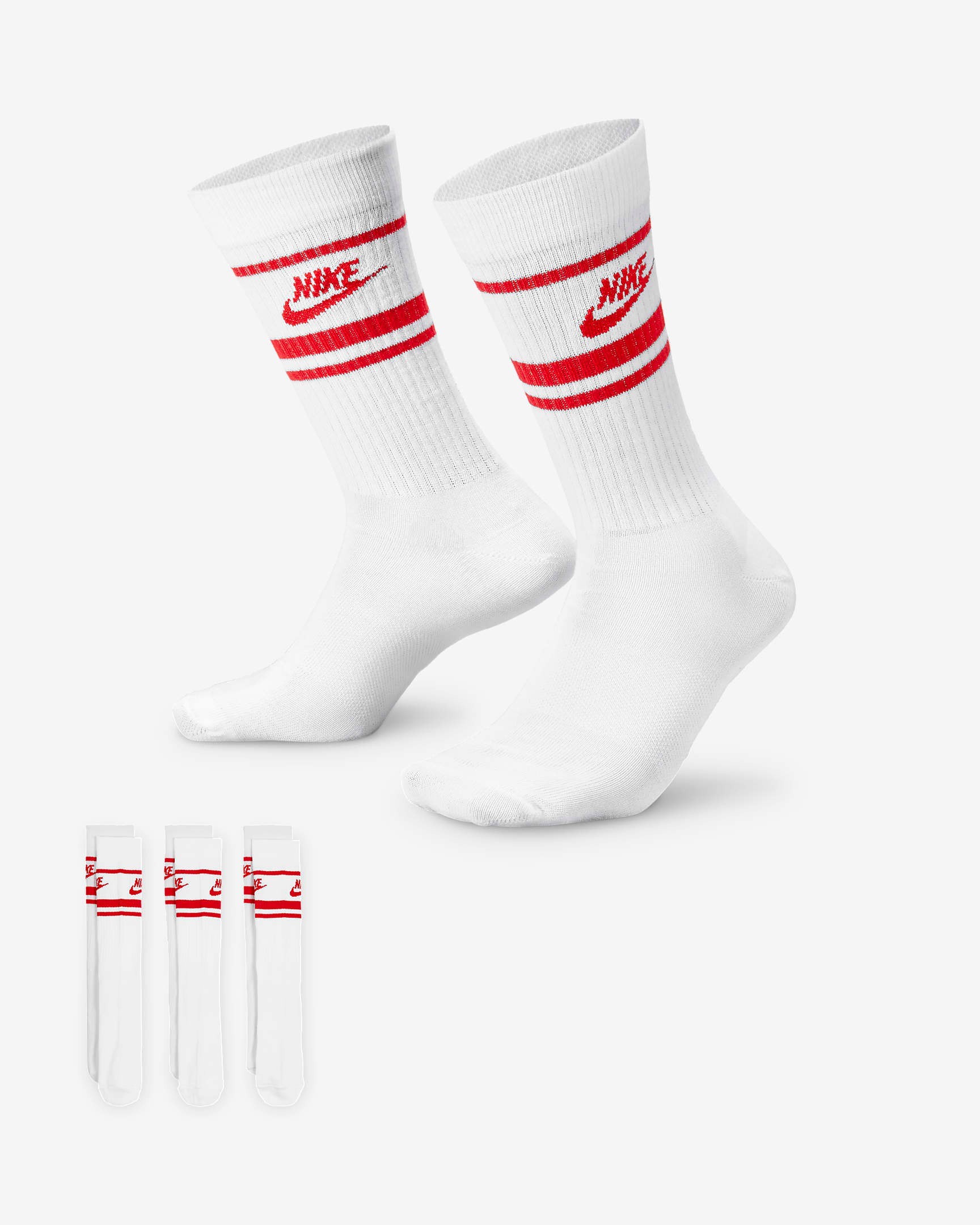 Sportswear Dri-FIT Everyday Essential Crew Çoraplar (3 Çift) - Kırmızı